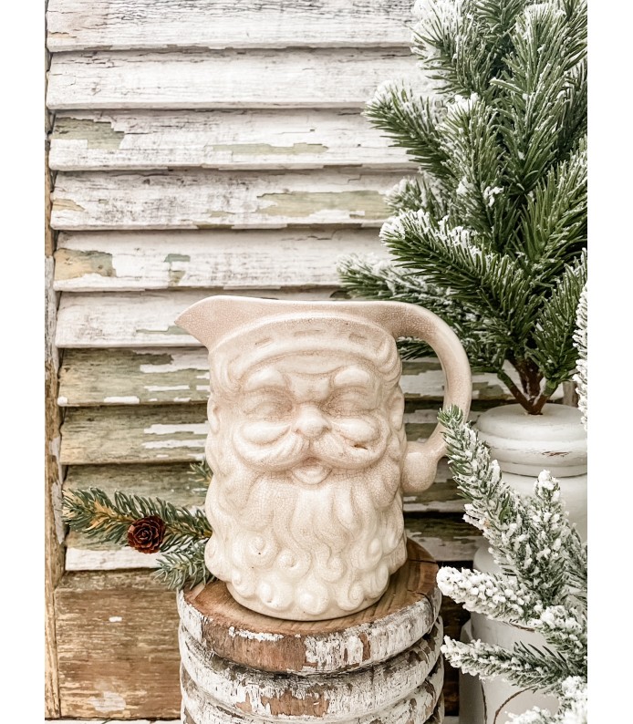 Vintage White Napco Santa Milk Pitcher - Stained/Crazed, Stamped - Holiday 